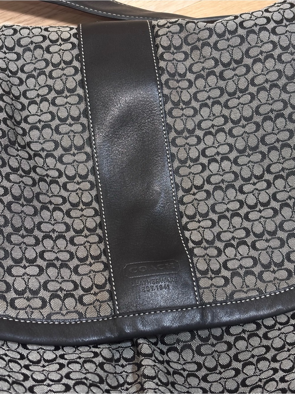 COACH Signature Black Grey Jacquard & Leather Crossbody Saddle Bag - Picture 10 of 14